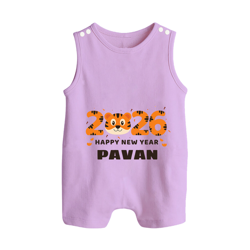 Happy New Year 2026 – Cute Tiger | Personalised Romper Suit   - LILAC - 0 - 5 Months Old (Chest 18")
