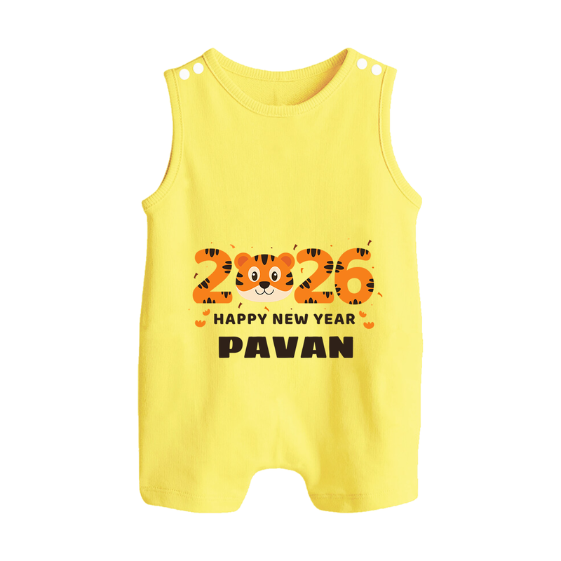 Happy New Year 2026 – Cute Tiger | Personalised Romper Suit   - PASTEL YELLOW - 0 - 5 Months Old (Chest 18")