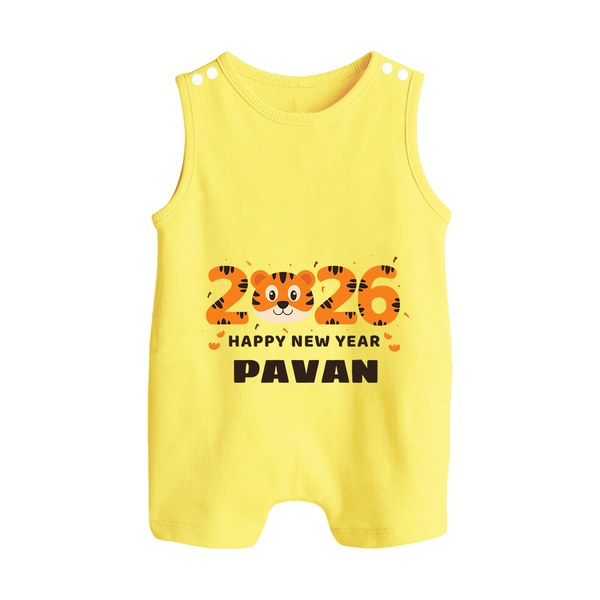 Happy New Year 2026 – Cute Tiger | Personalised Romper Suit   - PASTEL YELLOW - 0 - 5 Months Old (Chest 18")