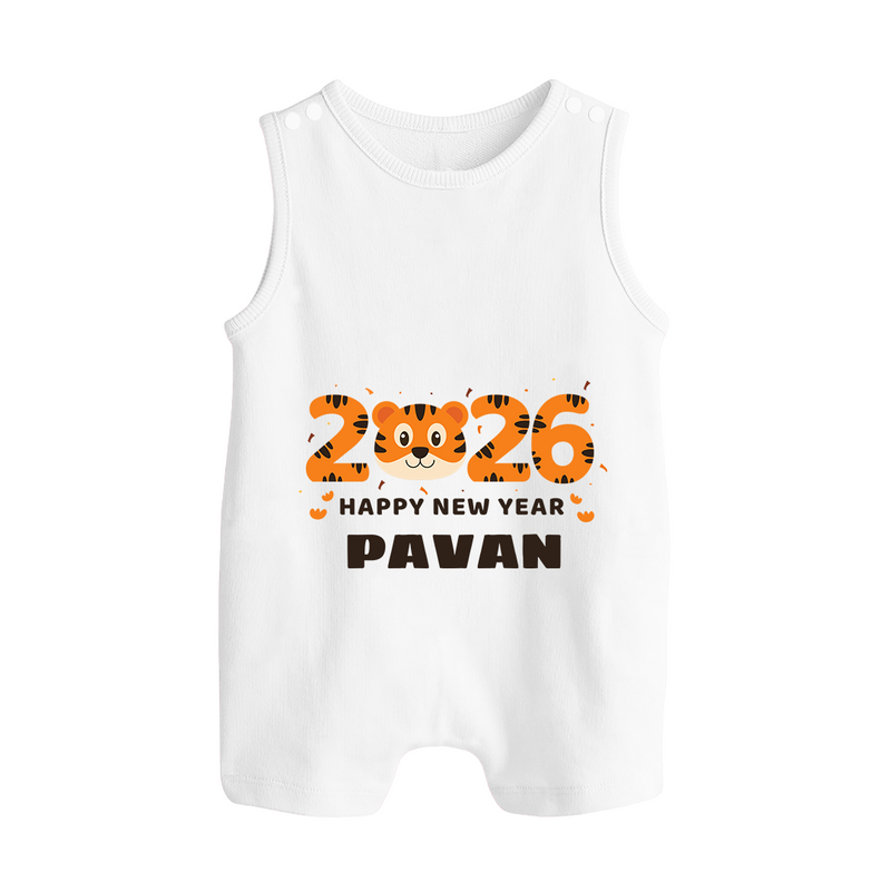 Happy New Year 2026 – Cute Tiger | Personalised Romper Suit   - WHITE - 0 - 5 Months Old (Chest 18")