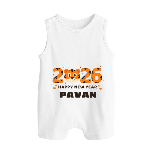 Happy New Year 2026 – Cute Tiger | Personalised Romper Suit   - WHITE - 0 - 5 Months Old (Chest 18")