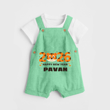 Happy New Year 2026 – Cute Tiger | Personalised Dungaree for Kids - GREEN - 0 - 5 Months Old (Chest 18")