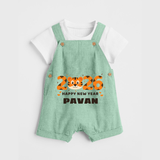 Happy New Year 2026 – Cute Tiger | Personalised Dungaree for Kids - MINT GREEN - 0 - 5 Months Old (Chest 18")