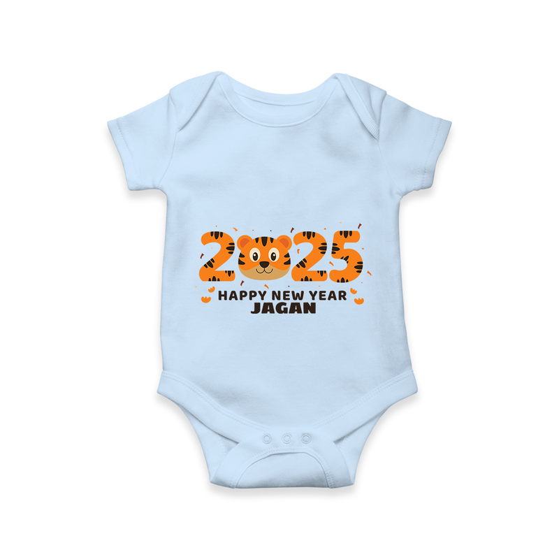 "Happy New Year 2025 - Sweet Memories With Our Customized Romper for Babies With Name" - BABY BLUE - 0 - 3 Months Old (Chest 16")