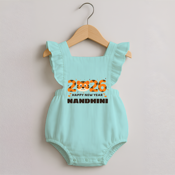 Happy New Year 2026 – Cute Tiger | Personalised Romper Frock for Girls - MINT GREEN - 0 - 3 Months Old (Chest 19")