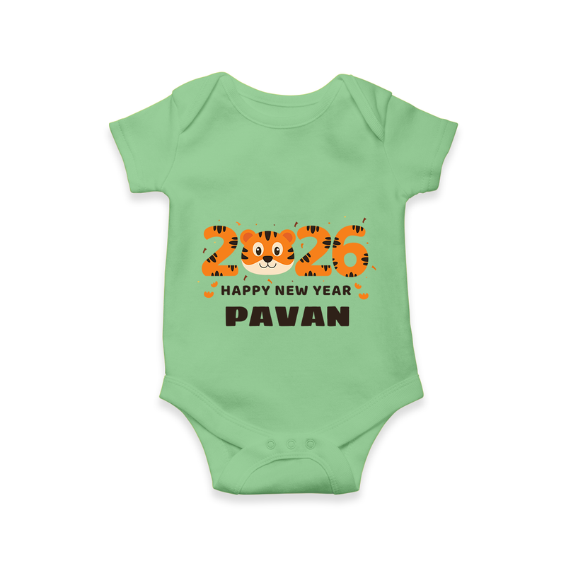 Happy New Year 2026 – Cute Tiger | Personalised Romper for Kids - GREEN - New Born (Chest 14")