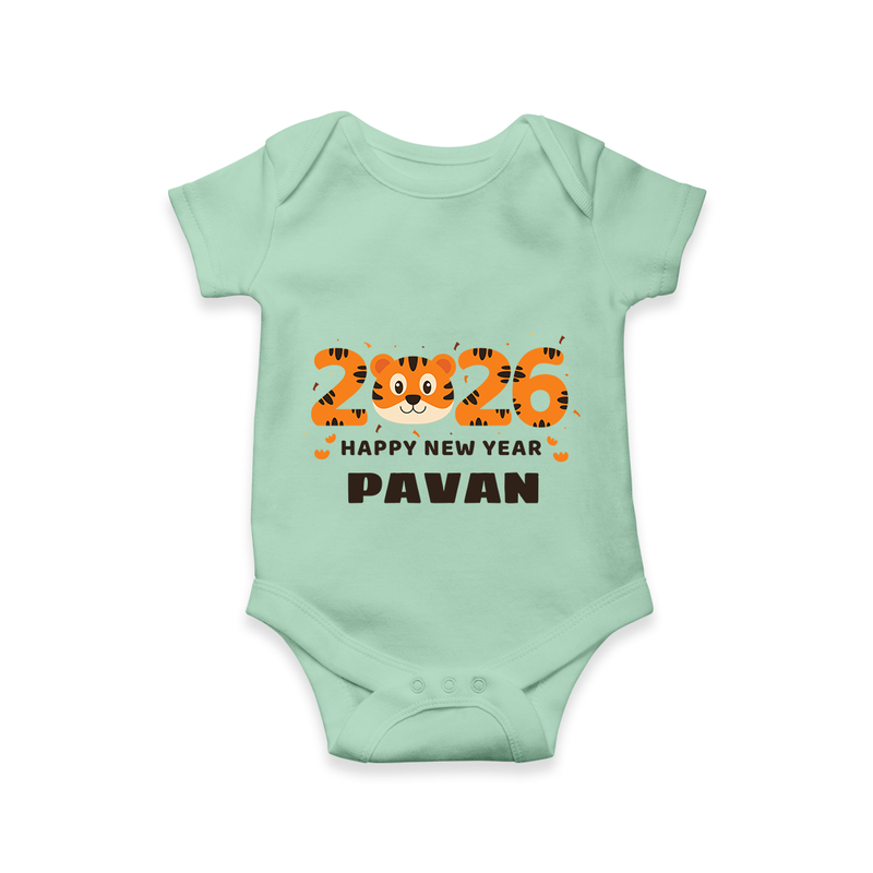 Happy New Year 2026 – Cute Tiger | Personalised Romper for Kids - MINT GREEN - New Born (Chest 14")