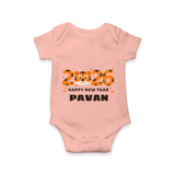 Happy New Year 2026 – Cute Tiger | Personalised Romper for Kids - PEACH - New Born (Chest 14")