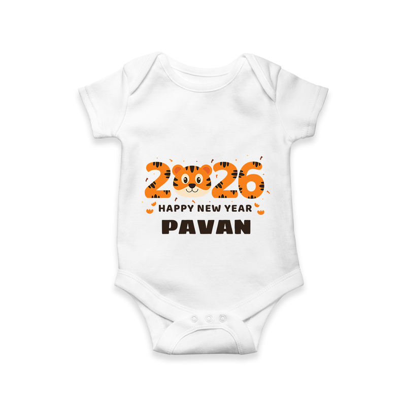Happy New Year 2026 – Cute Tiger | Personalised Romper for Kids - WHITE - New Born (Chest 14")