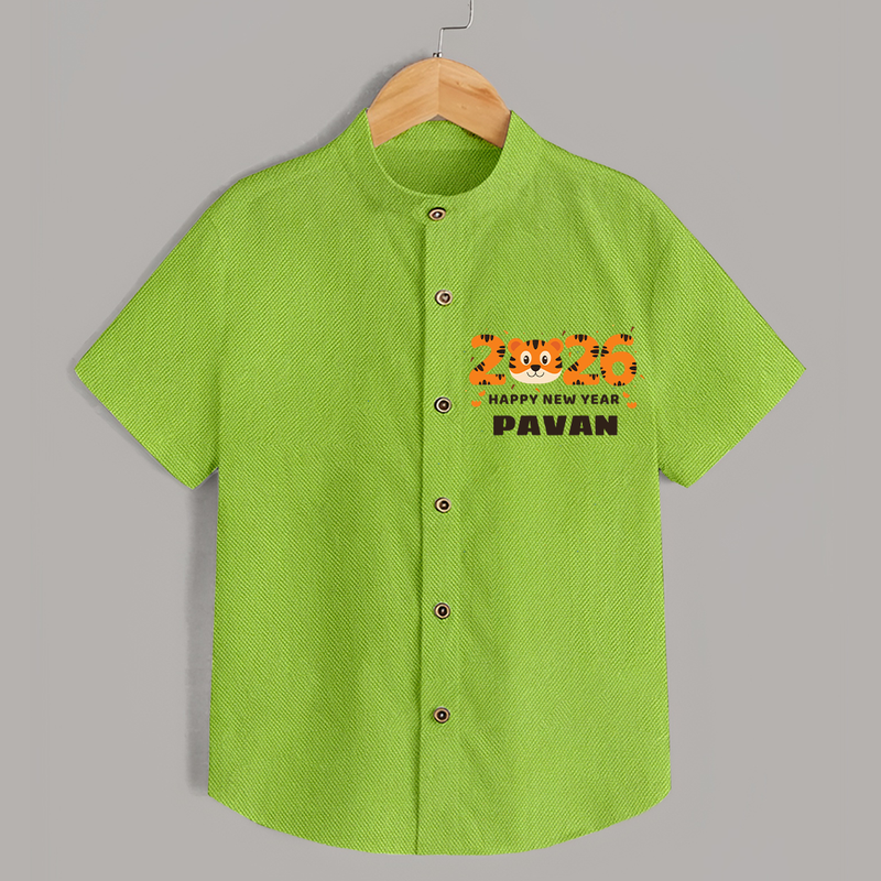 Happy New Year 2026 – Cute Tiger | Personalised Shirt for Kids - LIME GREEN - 0 - 6 Months Old (Chest 23")