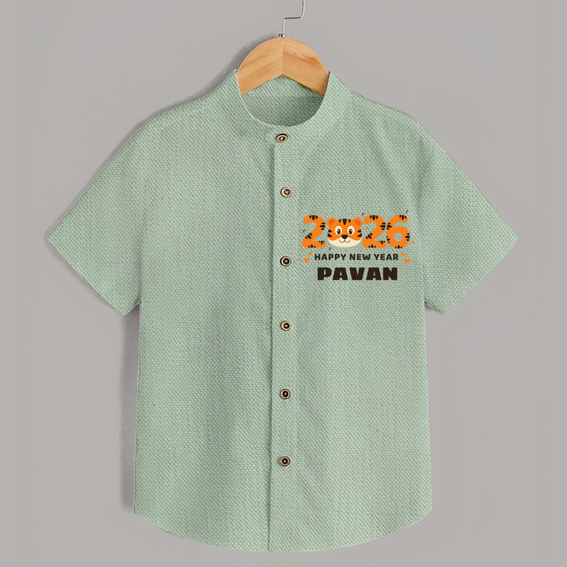 Happy New Year 2026 – Cute Tiger | Personalised Shirt for Kids - MINT GREEN - 0 - 6 Months Old (Chest 23")