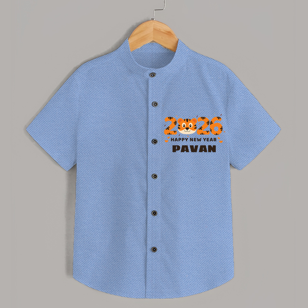 Happy New Year 2026 – Cute Tiger | Personalised Shirt for Kids - SKY BLUE - 0 - 6 Months Old (Chest 23")