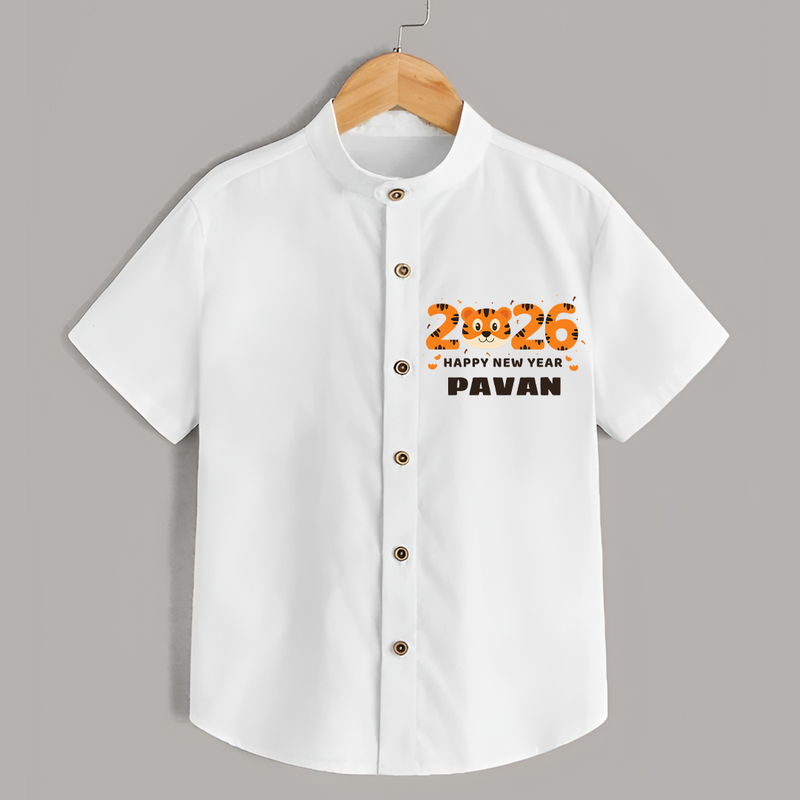 Happy New Year 2026 – Cute Tiger | Personalised Shirt for Kids - WHITE - 0 - 6 Months Old (Chest 23")