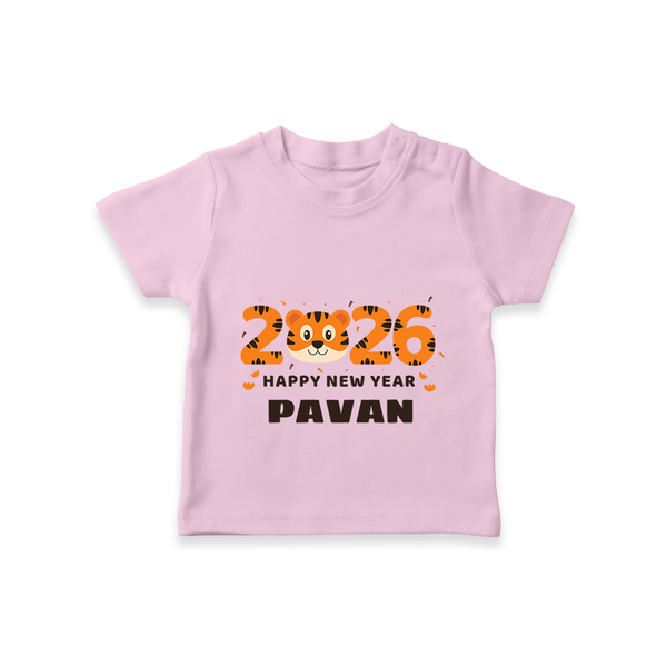Happy New Year 2026 – Cute Tiger | Personalised T-Shirt for Kids - BABY PINK - 0-5 Months Old (Chest 17")