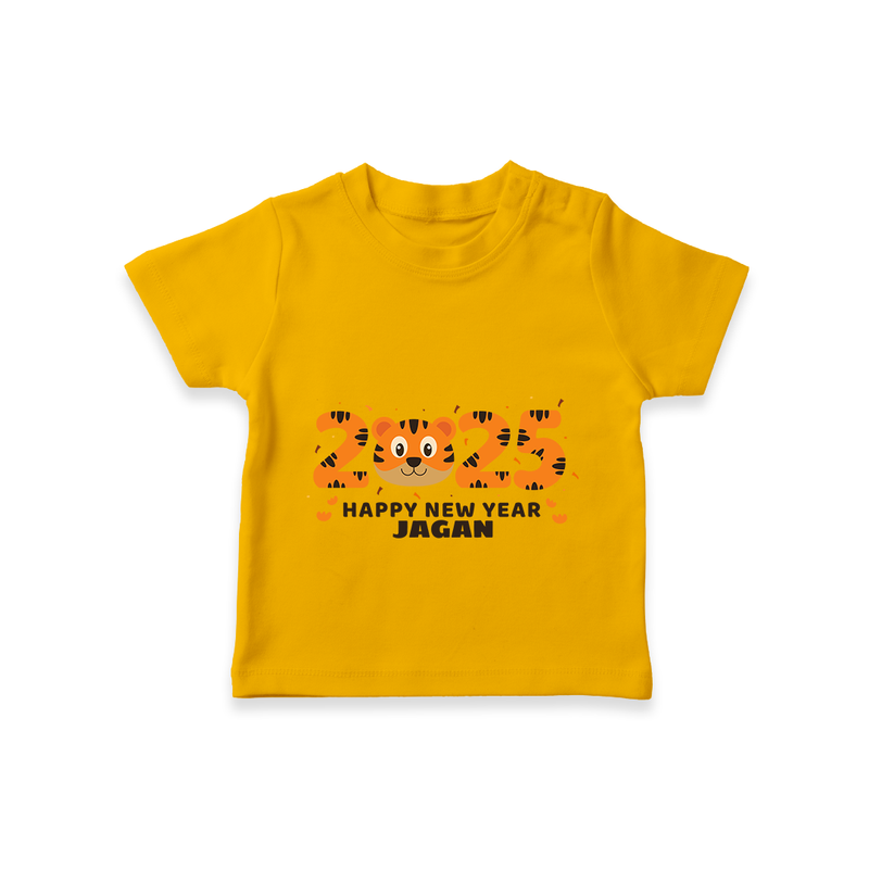 "Happy New Year 2025 - Sweet Memories With Our Customized T-Shirt for Kids With Name" - CHROME YELLOW - 0-5 Months Old (Chest 17")