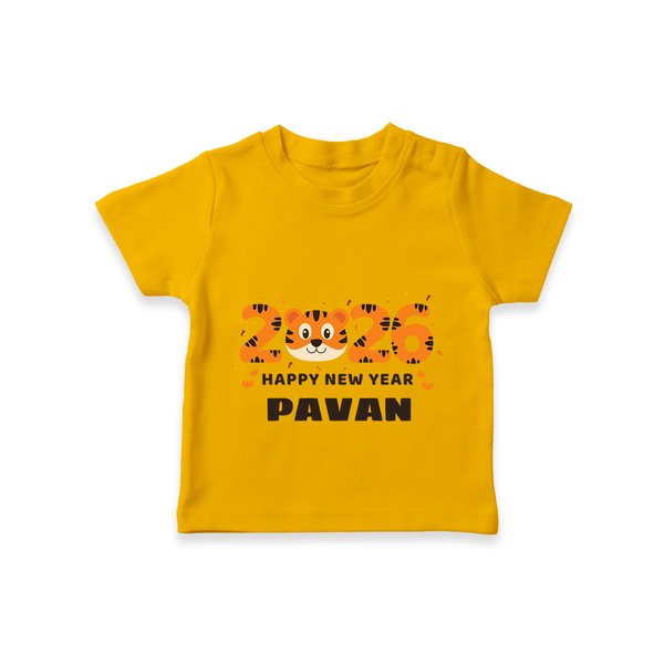 Happy New Year 2026 – Cute Tiger | Personalised T-Shirt for Kids - CHROME YELLOW - 0-5 Months Old (Chest 17")
