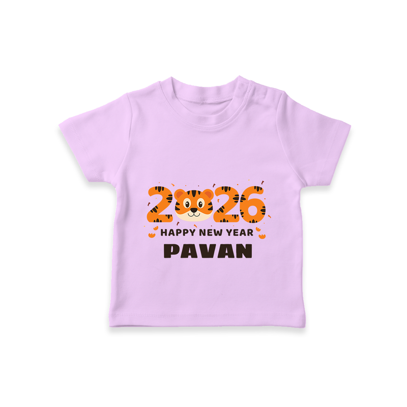 Happy New Year 2026 – Cute Tiger | Personalised T-Shirt for Kids - LILAC - 0-5 Months Old (Chest 17")