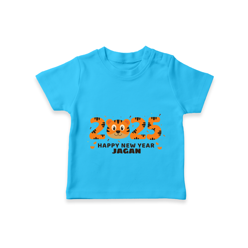 "Happy New Year 2025 - Sweet Memories With Our Customized T-Shirt for Kids With Name" - SKY BLUE - 0-5 Months Old (Chest 17")