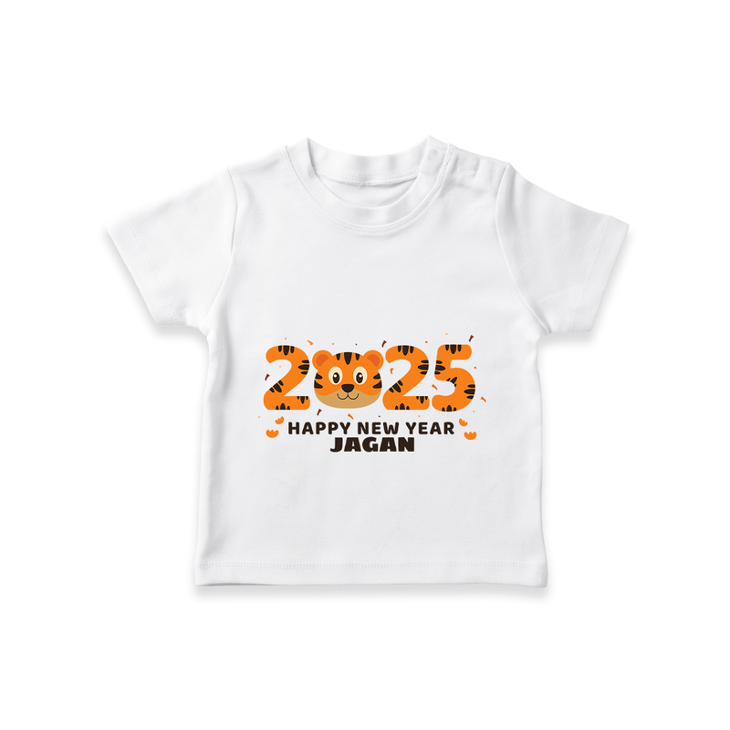 "Happy New Year 2025 - Sweet Memories With Our Customized T-Shirt for Kids With Name" - WHITE - 0-5 Months Old (Chest 17")