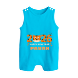 Happy New Year 2026 – Cute Tiger | Personalised Romper Suit   - SKY BLUE - 0 - 5 Months Old (Chest 18")