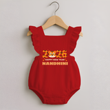 Happy New Year 2026 – Cute Tiger | Personalised Romper Frock for Girls - RED - 0 - 3 Months Old (Chest 19")