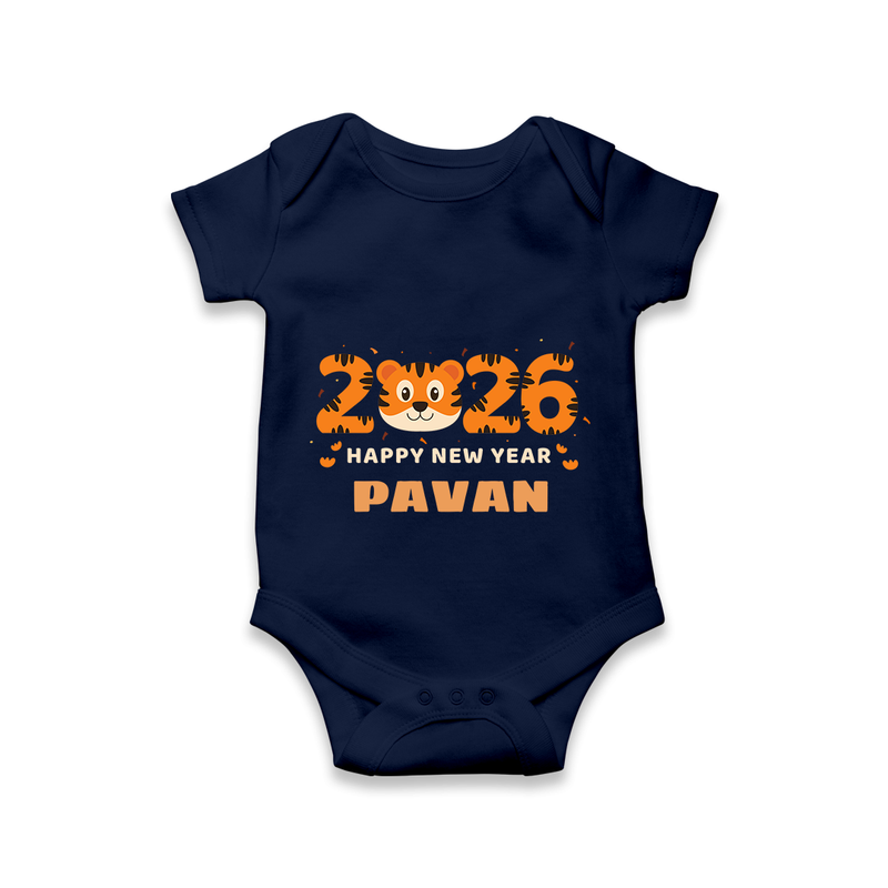 Happy New Year 2026 – Cute Tiger | Personalised Romper for Kids - NAVY BLUE - New Born (Chest 14")
