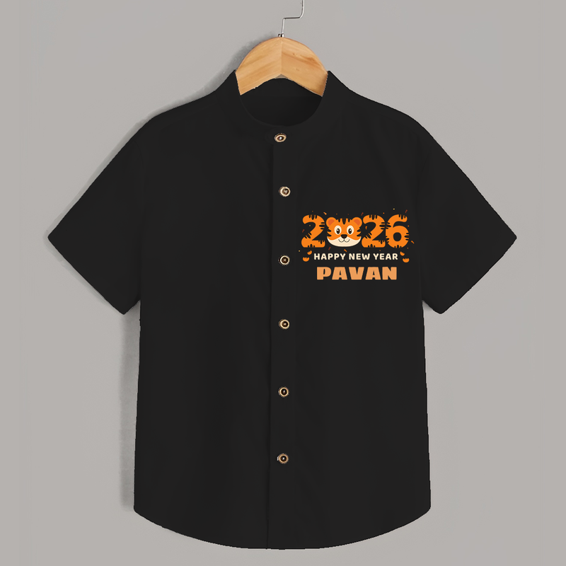 Happy New Year 2026 – Cute Tiger | Personalised Shirt for Kids - BLACK - 0 - 6 Months Old (Chest 23")