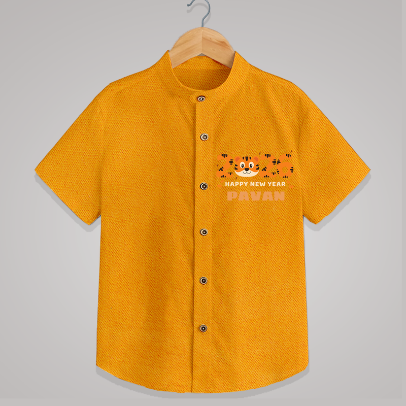 Happy New Year 2026 – Cute Tiger | Personalised Shirt for Kids - CHROME YELLOW - 0 - 6 Months Old (Chest 23")