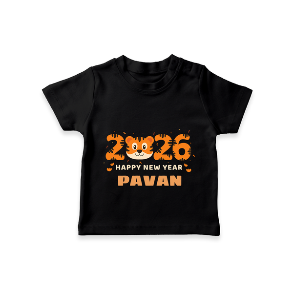 Happy New Year 2026 – Cute Tiger | Personalised T-Shirt for Kids - BLACK - 0-5 Months Old (Chest 17")