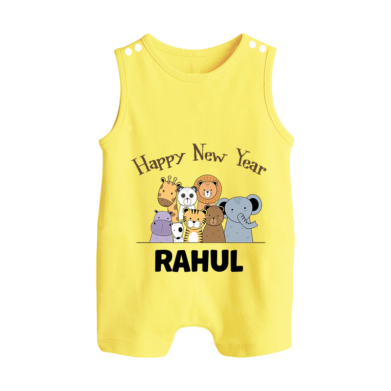 Happy New Year – Jungle Animals| Customized Romper Suit   - PASTEL YELLOW - 0 - 5 Months Old (Chest 18")