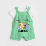 Happy New Year – Jungle Animals| Customized Dungaree for Kids - GREEN - 0 - 5 Months Old (Chest 18")