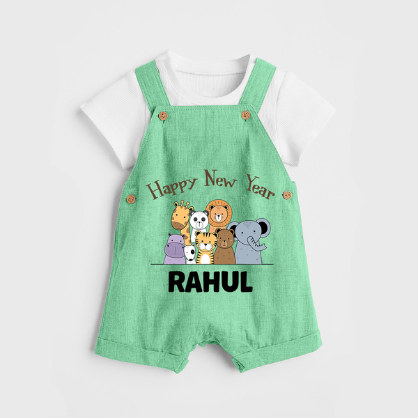 Happy New Year – Jungle Animals| Customized Dungaree for Kids - GREEN - 0 - 5 Months Old (Chest 18")