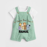 Happy New Year – Jungle Animals| Customized Dungaree for Kids - MINT GREEN - 0 - 5 Months Old (Chest 18")