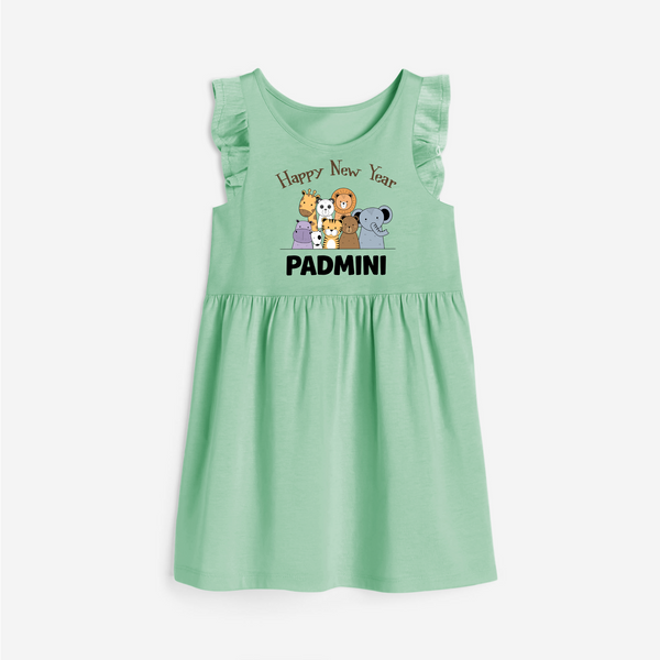 Happy New Year – Jungle Animals| Customized Frock for Girls - MINT GREEN - 1 - 2 Years Old (Chest 22" , Full Length 22")