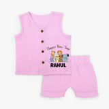 Happy New Year – Jungle Animals| Customized Jabla for Kids - BABY PINK - 0 - 3 Months Old (Chest 9.8")
