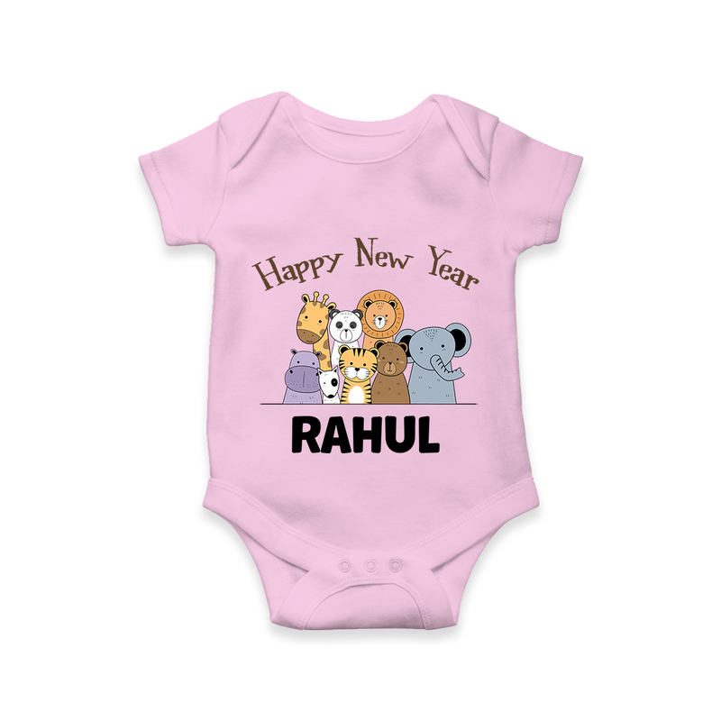 Happy New Year – Jungle Animals| Customized Romper for Kids - BABY PINK - New Born (Chest 14")