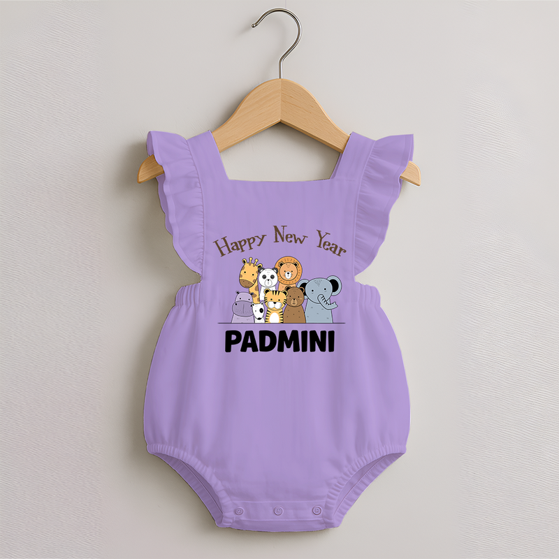 Happy New Year – Jungle Animals| Customized Romper Frock for Girls - LILAC - 0 - 3 Months Old (Chest 19")