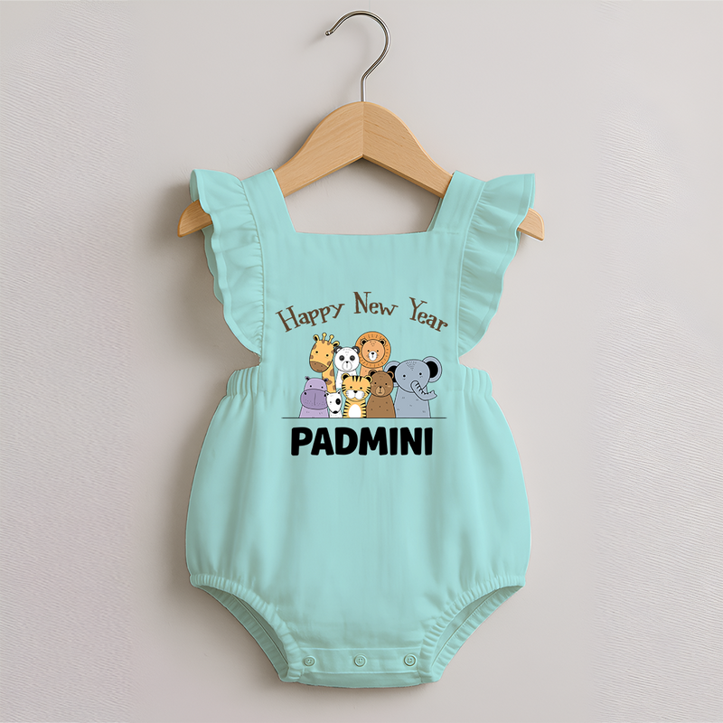 Happy New Year – Jungle Animals| Customized Romper Frock for Girls - MINT GREEN - 0 - 3 Months Old (Chest 19")