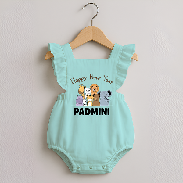 Happy New Year – Jungle Animals| Customized Romper Frock for Girls - MINT GREEN - 0 - 3 Months Old (Chest 19")