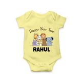 Happy New Year – Jungle Animals| Customized Romper for Kids - PASTEL YELLOW - New Born (Chest 14")