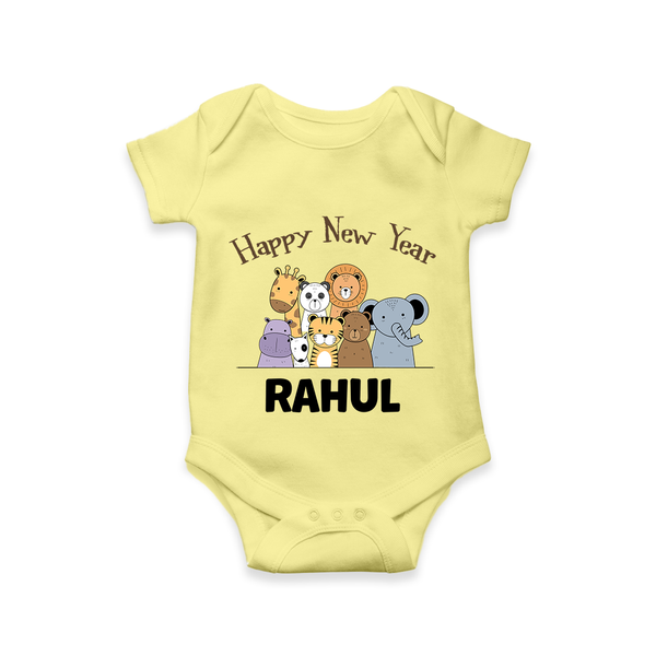 Happy New Year – Jungle Animals| Customized Romper for Kids - PASTEL YELLOW - New Born (Chest 14")