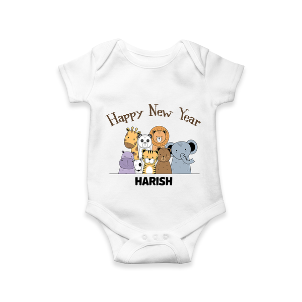 "Happy New Year 2025 - Happy Times With Our Customized Romper for Babies With Name" - WHITE - 0 - 3 Months Old (Chest 16")