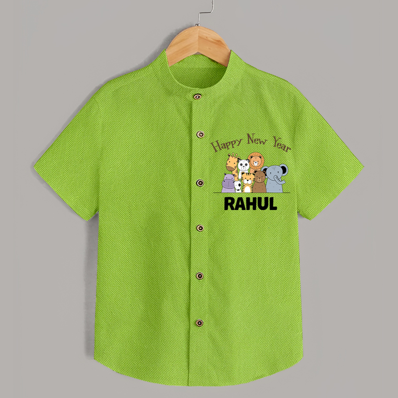 Happy New Year – Jungle Animals| Customized Shirt for Kids - LIME GREEN - 0 - 6 Months Old (Chest 23")