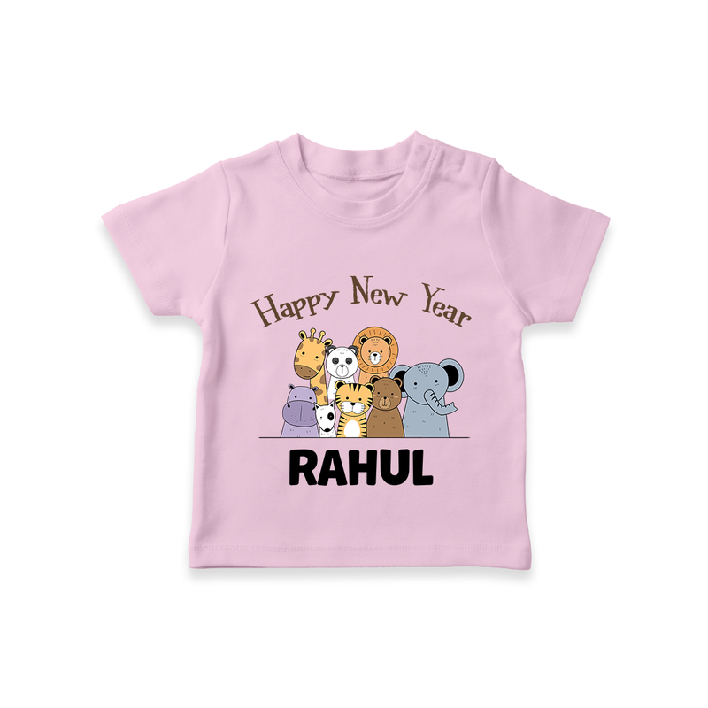 Happy New Year – Jungle Animals| Customized T-Shirt for Kids - BABY PINK - 0-5 Months Old (Chest 17")