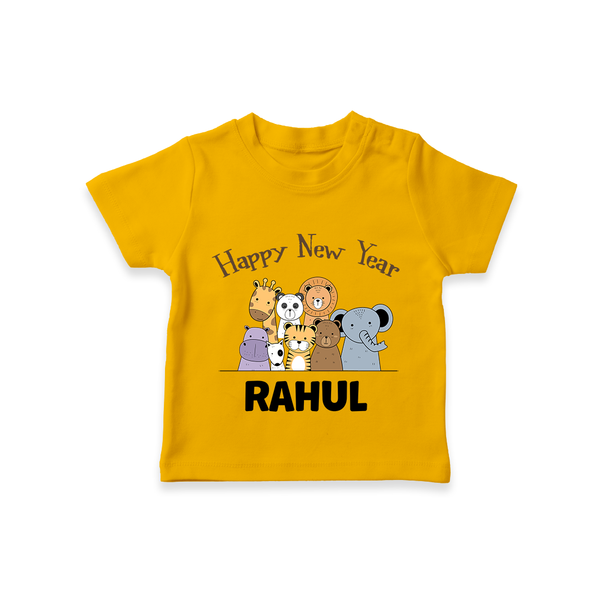 Happy New Year – Jungle Animals| Customized T-Shirt for Kids - CHROME YELLOW - 0-5 Months Old (Chest 17")
