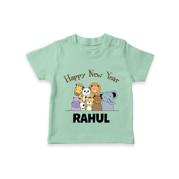 Happy New Year – Jungle Animals| Customized T-Shirt for Kids - MINT GREEN - 0-5 Months Old (Chest 17")