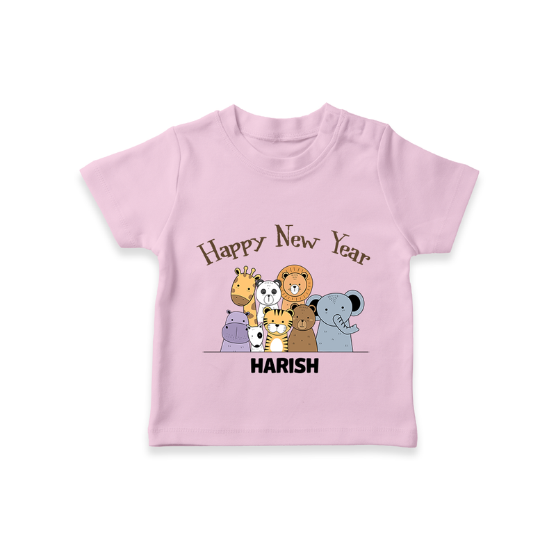 "Happy New Year 2025 - Happy Times With Our Customized T-Shirt for Kids With Name" - PINK - 0-5 Months Old (Chest 17")