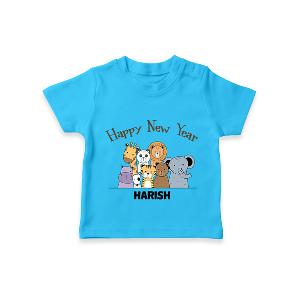 "Happy New Year 2025 - Happy Times With Our Customized T-Shirt for Kids With Name" - SKY BLUE - 0-5 Months Old (Chest 17")