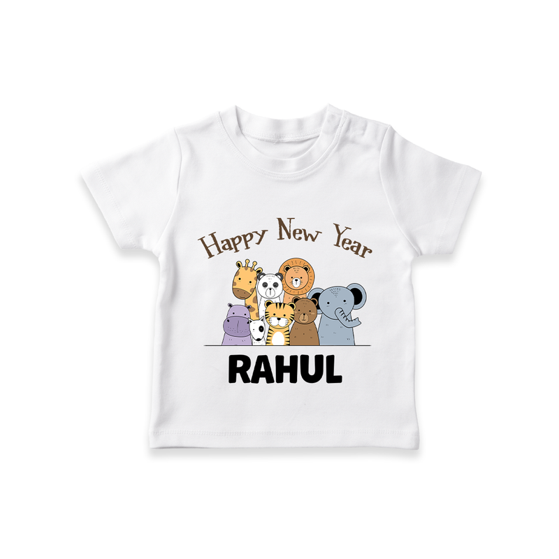 Happy New Year – Jungle Animals| Customized T-Shirt for Kids - WHITE - 0-5 Months Old (Chest 17")