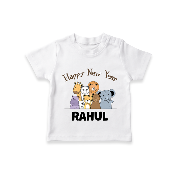 Happy New Year – Jungle Animals| Customized T-Shirt for Kids - WHITE - 0-5 Months Old (Chest 17")